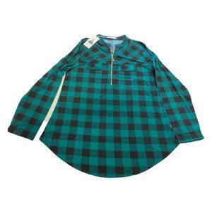 Diphi LiLi Women's Casual Long Sleeve Tartan Blouse Zip up Plaid Tunic Shirt